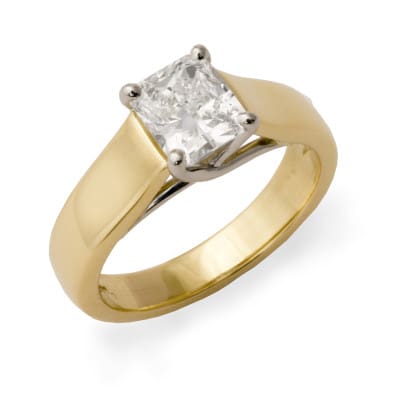RadiantSolitaire2393_Finished-Done The Monhegan Ring with a Radiant Cut diamond in two-tone from The Brown Goldsmiths Signature Ring Collection